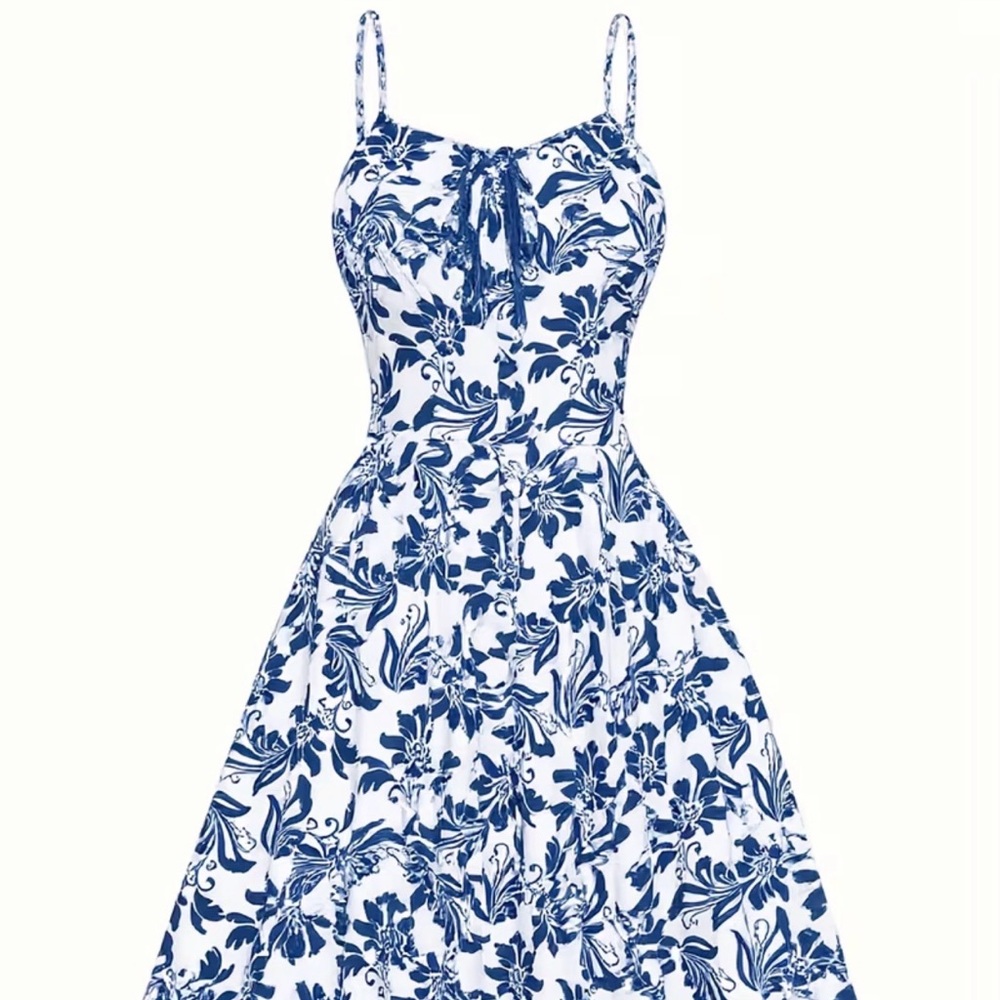 🐣2X HOST PICK!!🐣 Vintage 50’s Vibe Blue Floral Dress LAST ONE - Picture 1 of 8